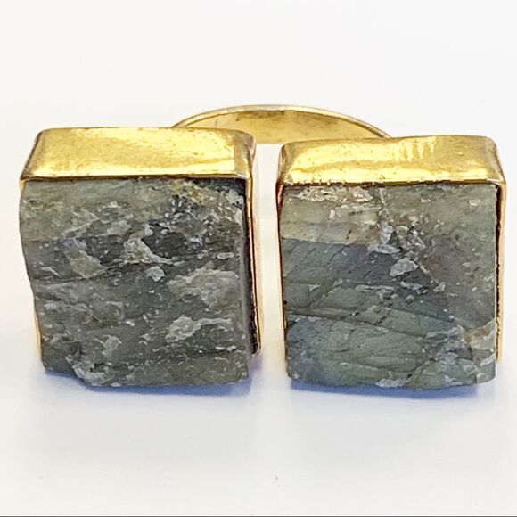 Double Stone Labradorite Open Adjustable Ring, - Picture 5 of 5